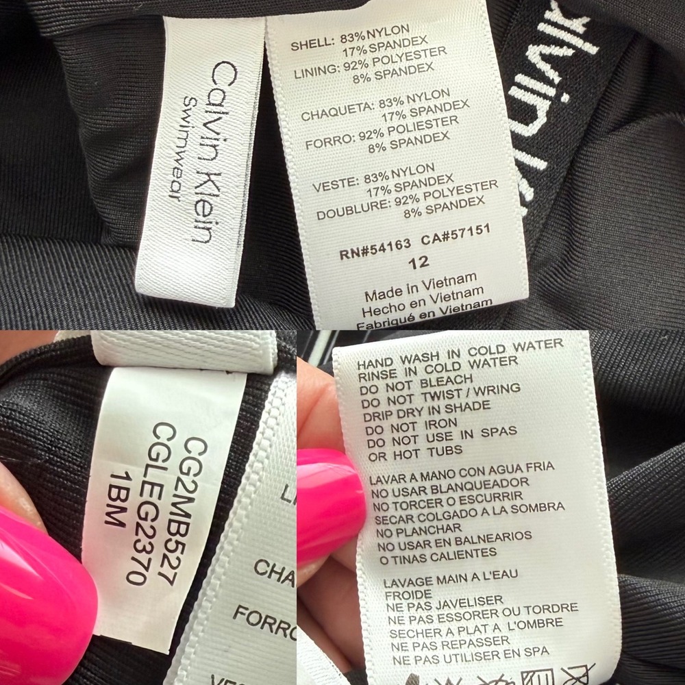 Calvin Klein One-Shoulder One Piece Swimsuit in Black Multi Dry Brush Size 12 - Picture 6 of 6